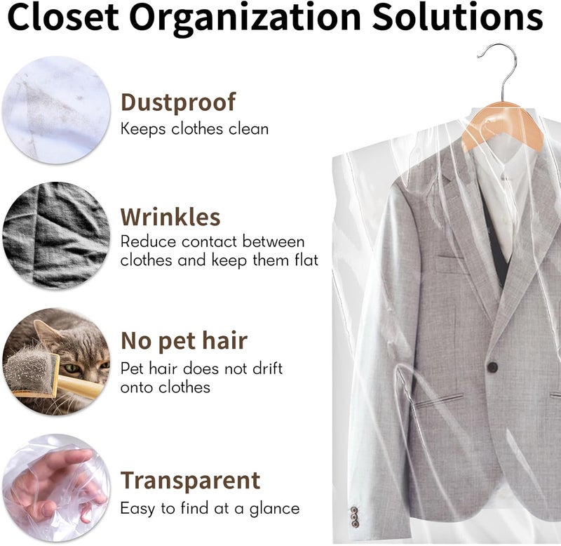 Ohuimrt 30 PCS 35.5 Inch Plastic Garment Bag, Dry Cleaner Bags Laundry Bags, Clear Hanging Clothing Covers for Coat Suit Shirt Jacket Skirt - Image 4